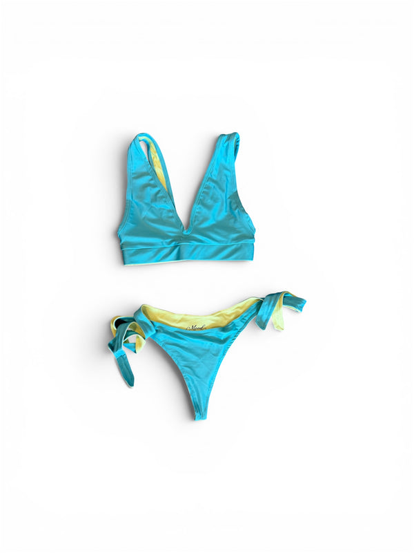 Aqua Yellow Halter Reversable Bikini Bottom
