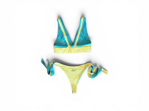 Aqua Yellow Halter Reversable Bikini Bottom
